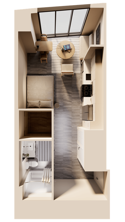 Floor plan for studio, 1 bath, 418 sqft